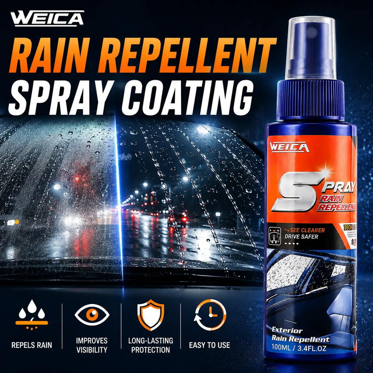Rain Repellent for Windshield | Hydrophobic Glass Coating Spray | Instantly Repels Rain, Improves Driving Visibility & Safety | Long-Lasting Water Beading Protection | Anti-Fog & Streak-Free Formula | Easy Spray & Wipe | Safe for Windshields