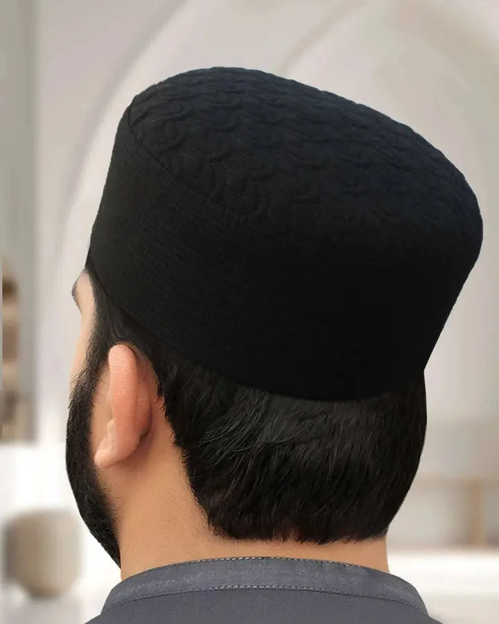 Men's Embroidered Qamar Kufi - Modest Fashion Prayer Cap, Islamic Peci Attire