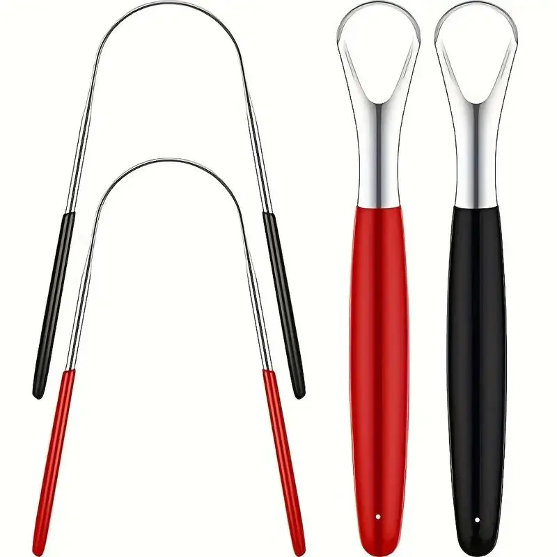 Stainless Steel Tongue Scraper Set, 4 Counts/set Portable Mixed Style Tongue Cleaner, Tongue Cleaning Tool, Oral Care Tool for Travel Home Use