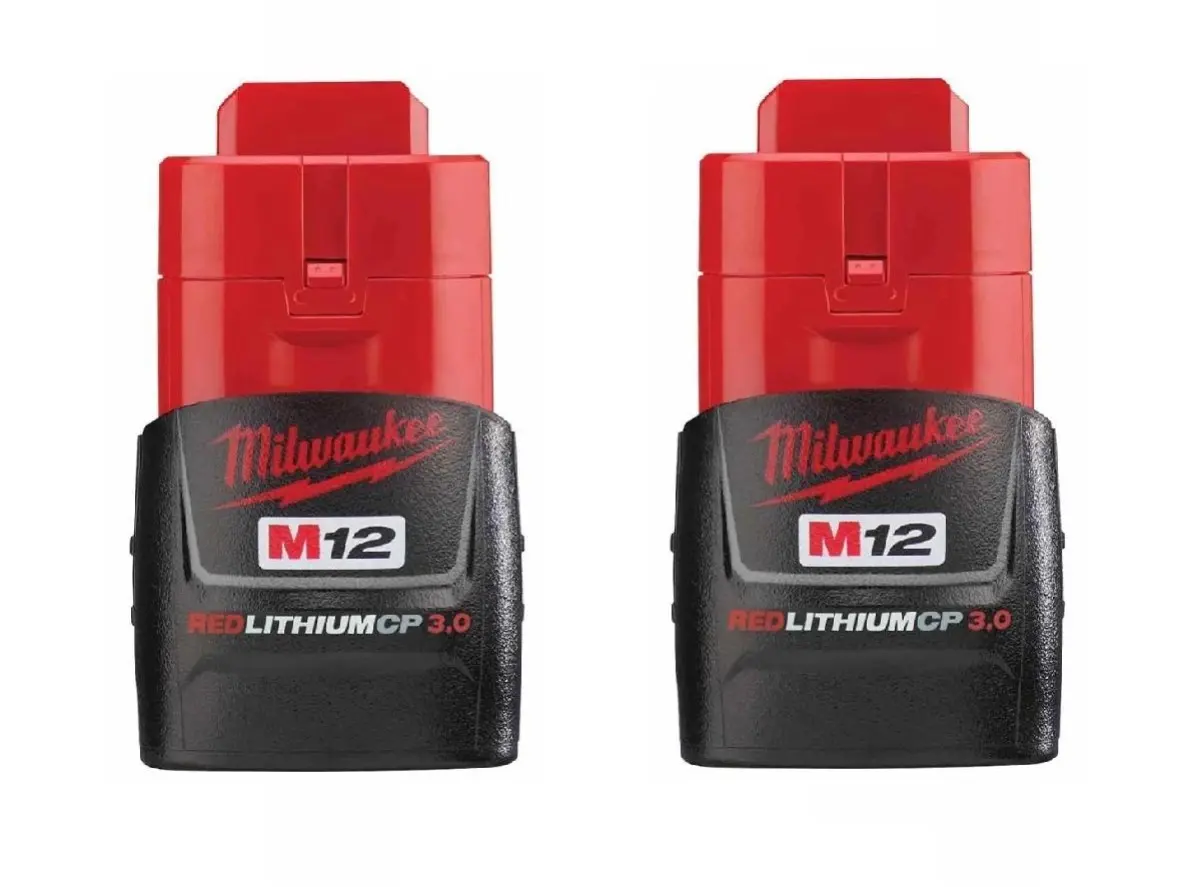 MILWAUKEE 48-11-2430 M12 REDLITHIUM 3.0 Compact Batteries - 2 Pack, 36Wh Lithium Ion Batteries, 5.46" Compact, 2.30 lbs, 50% More Power, Fade-Free Power Tool Accessory, Fuel Gauge Onboard, Compatible with 150+ M18 Solutions, Tradesmen