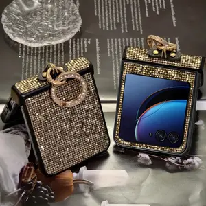 Suitable for suitable for Motorola Razr 50 60 Ultra 2025 + 2024, luxurious shiny artificial diamond ring buckle, glitter grid pattern, hard PC back cover