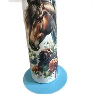 Horse Design 20oz Tumbler - Floral and Rose Pattern, Ideal for Drinking, Ideal for Beverages - Drinkware, Bottle