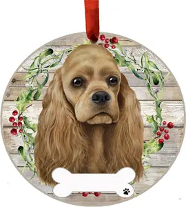 Cocker Spaniel Ornament - Personalizable - Dog Gifts - Ceramic Round Ornament with Glazed Finish - X-mas Decoration - Christmas Ornaments Craft Gifts - Ornaments for Pet Lovers 3x3 inch