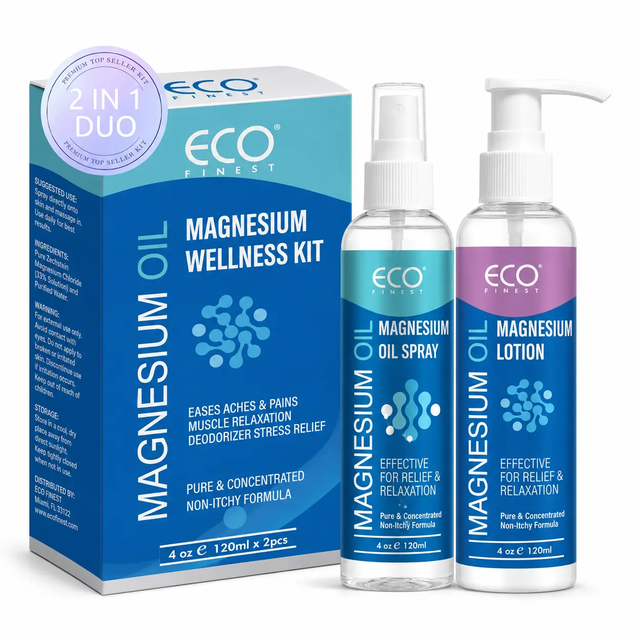Magnesium Oil Spray & Lotion Duo - Pure Magnesium Chloride Body Care Product for Muscle Relaxation