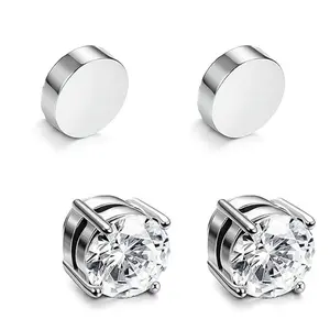 2 Pairs Stainless Steel Magnetic Stud Earrings for Men Women Non-piercing Clip on Earrings