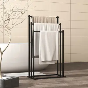 Vertical Floor Standing Bath Towel Rack, 3 Rod Bathroom Storage Shelf, Wall Mounted Holder for Towels & Blankets, Bathroom Accessories, Bathroom Organization, Bathroom Organizing Accessories, Bathroom Accessories Organizer