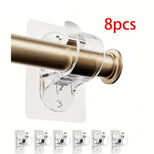 8 Counts Set Drilling Self Adhesive Curtain Rod, Free Adjustable Hook Bracket Holders, Ideal for Bathrooms, Kitchens & Home, Adjustable Curtain Rods