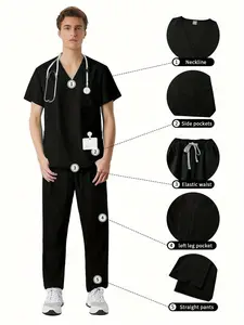 New Arrival Scrubs Set Casual With Straight Leg Pants Trouser Frosted Matte Finish M-edical Uniforms For Hospital ICU Operating Room Clinic Nurse Doctor Workwear MedicalScrubs