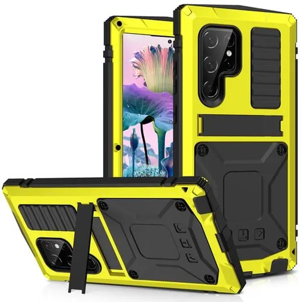[KQ]Case For Samsung S24 S23 S22 Ultra  S21 Note 20 Aluminum Metal With Screen Protector (NO Support Fingerprint Unlocking) Camera Protector Military Rugged Heavy Duty Shockproof Case With Metal Kickstand Full Body Tough Dustproof Drop Tested Outdoor Case