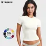 YEOREO Ease Women Fitted Workout Tops T Shirts, Short Sleeve, Double Lined, Basic, Y2K, Crew Neck, Buttery Soft,Compression Crop