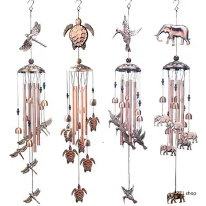 Animal Wind Chimes Outdoor Turtle Hummingbird Dragonfly Elephant Memorial Chime Vintage Metal Deep Tone Bell Gift for Garden Patio Yard Housewarming