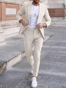 Men's Fitted Slim Fit Blazer Set, Light Textured Casual Suit, Premium Fabric, Business & Daily Wear, Elegant and Simple Formal