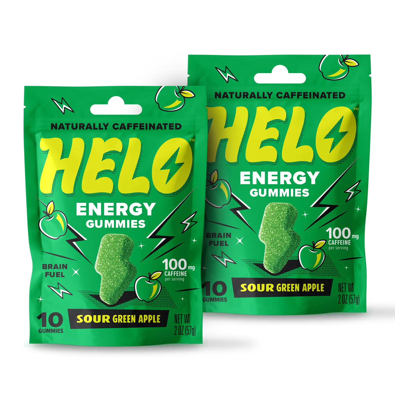HELO Caffeine Energy Gummies | Sour Green Apple | 20 Natural Gummies for Focus, Energy, Hydration, and Productivity [Dietary Supplement]