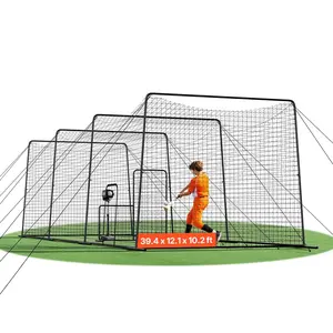summervibes VEVOR Baseball Batting Cage, 39.4x 12.1x 10.2 FT Freestanding Portable Batting Cage, Hitting Cages with 45-Ply Knotted HDPE Long Positioning Ropes, Battings Cages Netting for Indoor Outdoor