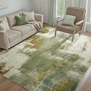 Green Modern Abstract Faux Cashmere Area Rug With Non-Slip Backing, Machine Washable Indoor Rugs,Stain Resistant and Lint Free,Distressed Vintage Design Flower Area Rug for Living Room, Bedroom, Dining Room,Home Decor,5x7 Feet,6x9 Feet