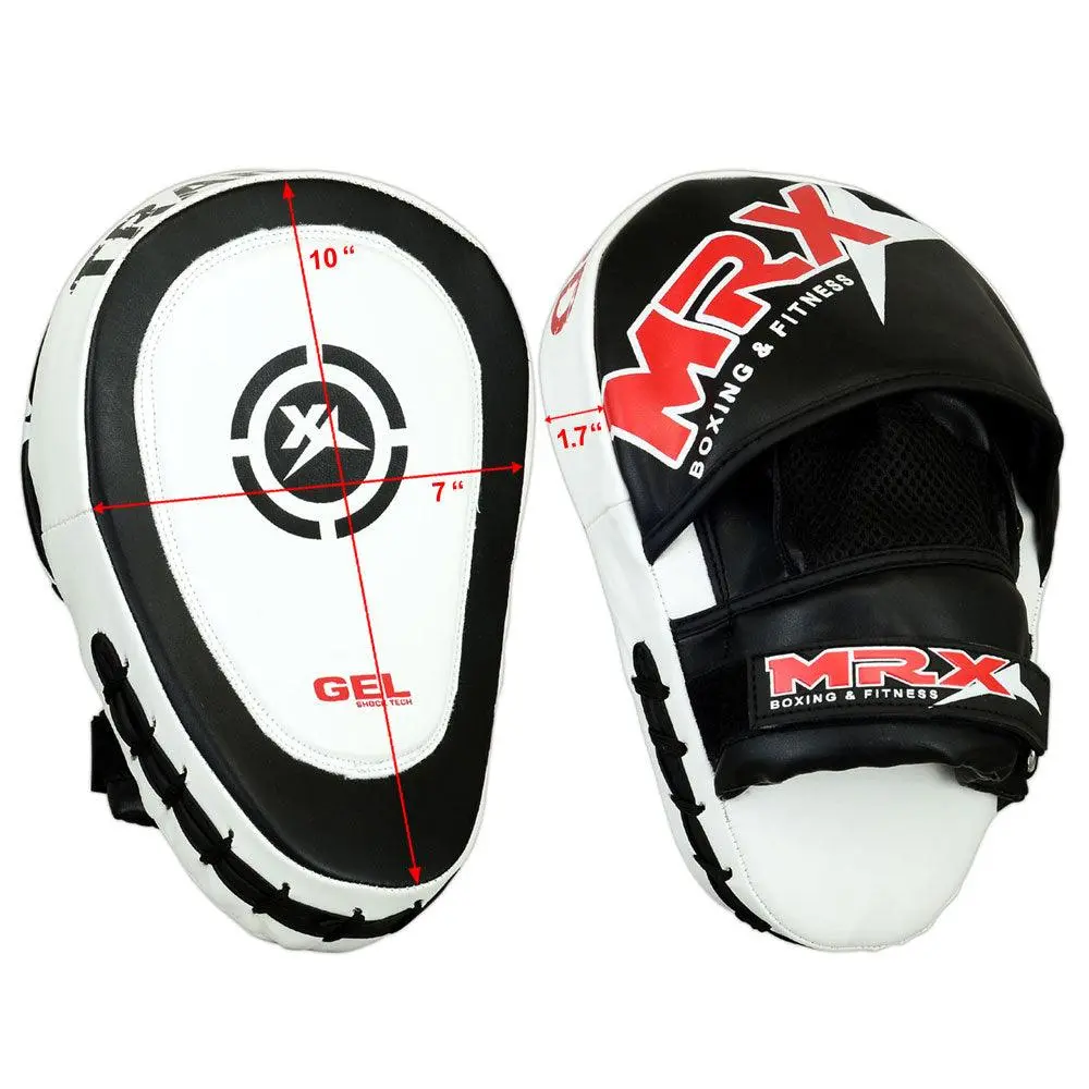 MRX Pro-Style Focus Pad Mitts, Lightweight PU Leather with Contrast Stitch, Shock Absorbing Eva Foam Pad for Boxing, MMA & Martial Arts, Eva Shock Absorb, Cardio Classes, Unisex Adults, Endurance Training, Styling, Loop Hook Close, 1.7 Inches, Unisex Gear