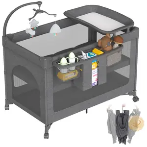4 In 1 Baby Bassinet, Baby crib Bedside Sleeper for Newborn with Mosquito Net,Pack and Play with Mattress,Smart Baby Cribs with Wheels, Portable Baby Cradle for Infant,Portable Playpen Foldable Playard for babies and toddlers with Baby Changing Pad