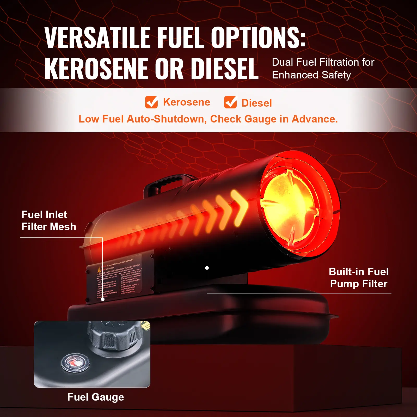 【summerfinds】VEVOR Kerosene Forced Air Heater, 70000 BTU Portable Torpedo Diesel Space Heater with Thermostat, 5 Gallon Tank Energy-Efficient heavy-duty Heater, for Indoor Outdoor Use Workshop Industry
