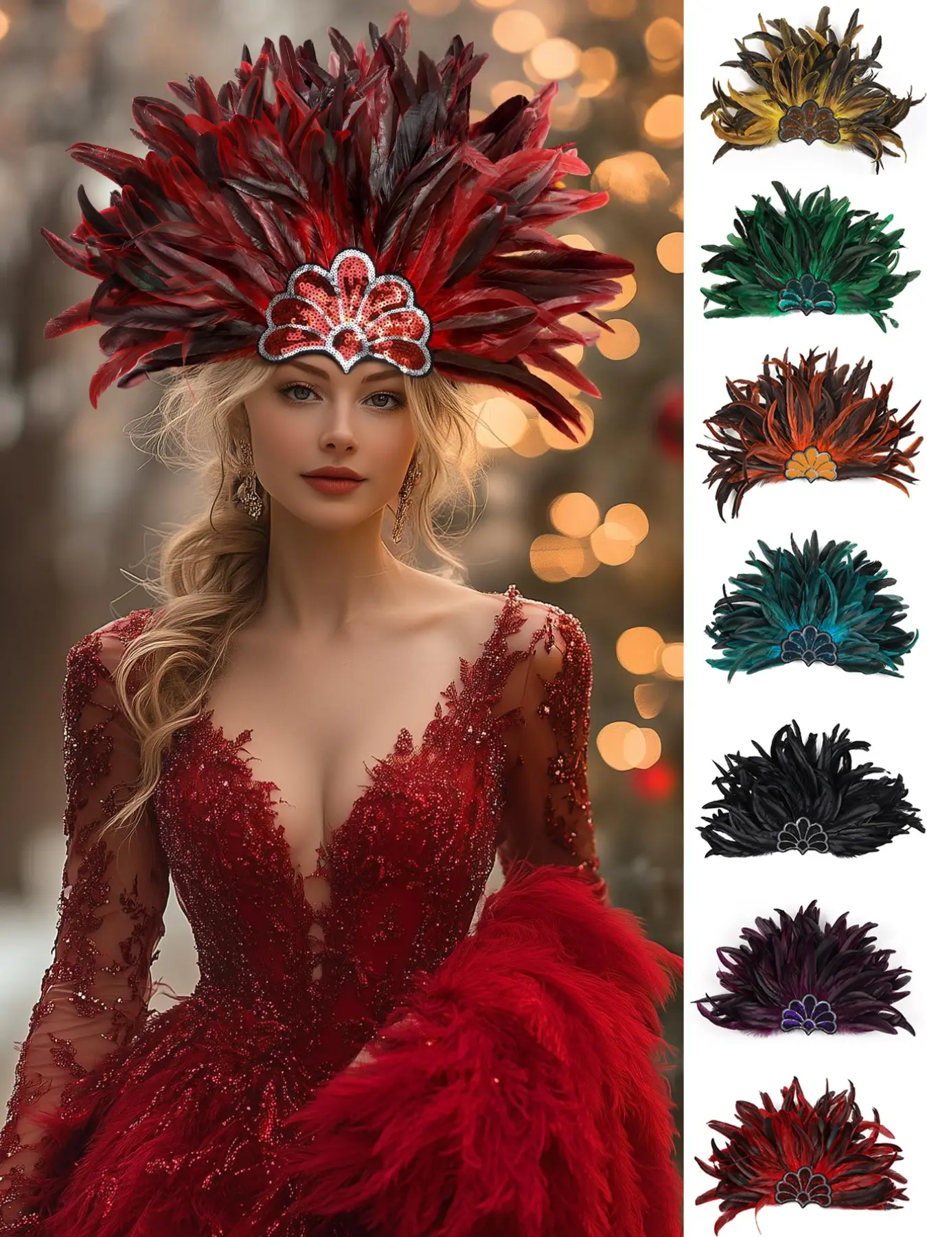 1pcs Women's Fascinator Feather Headpiece Sequin Feather Headdress Costume Headpiece for Wedding Masquerade Party Cosplay Showgirl headpiece Bridal Accessory Bridal Hairpiece Bridal Hair Accessories
