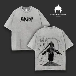 Bleach Shigekuni Yamamoto Anime Double Printed Vintage Washed Unisex Oversize Anime Manga Washed Heavyweight Cotton T-shirt, gifts For Anime Fan, Anime Lover