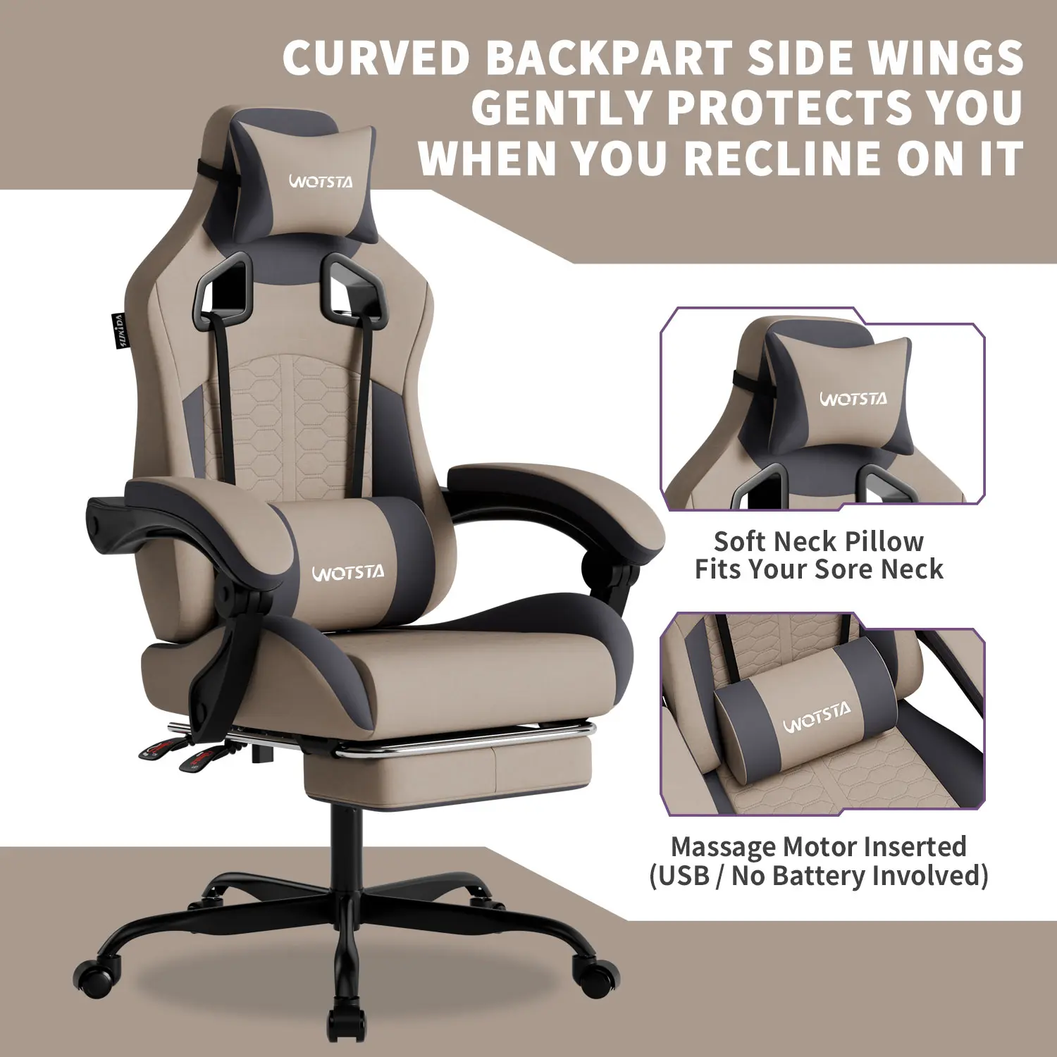 Ergonomic Computer Chair, Gaming Chair with Extra-Thick, High-Resilience Foam, Office Chair with Silent Casters, Comfortable Swivel Chair for Long Hours of Sitting and Lunchtime Breaks