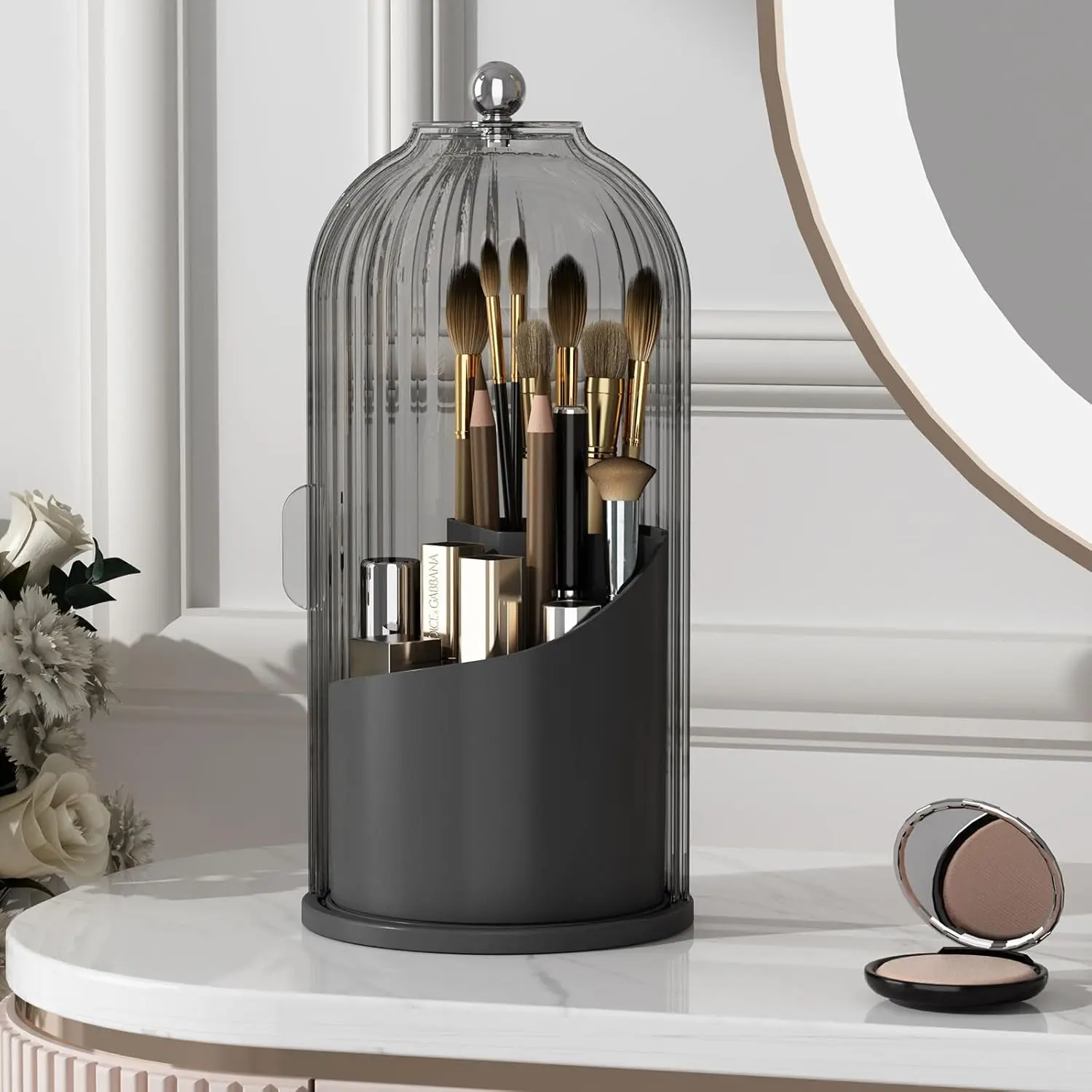 360-Degree Rotating Makeup Organizer with Transparent Door Cover, Bathroom Organizer for Vanity & Desktop, Makeup Brush Holder Container (1 Count) summerwins