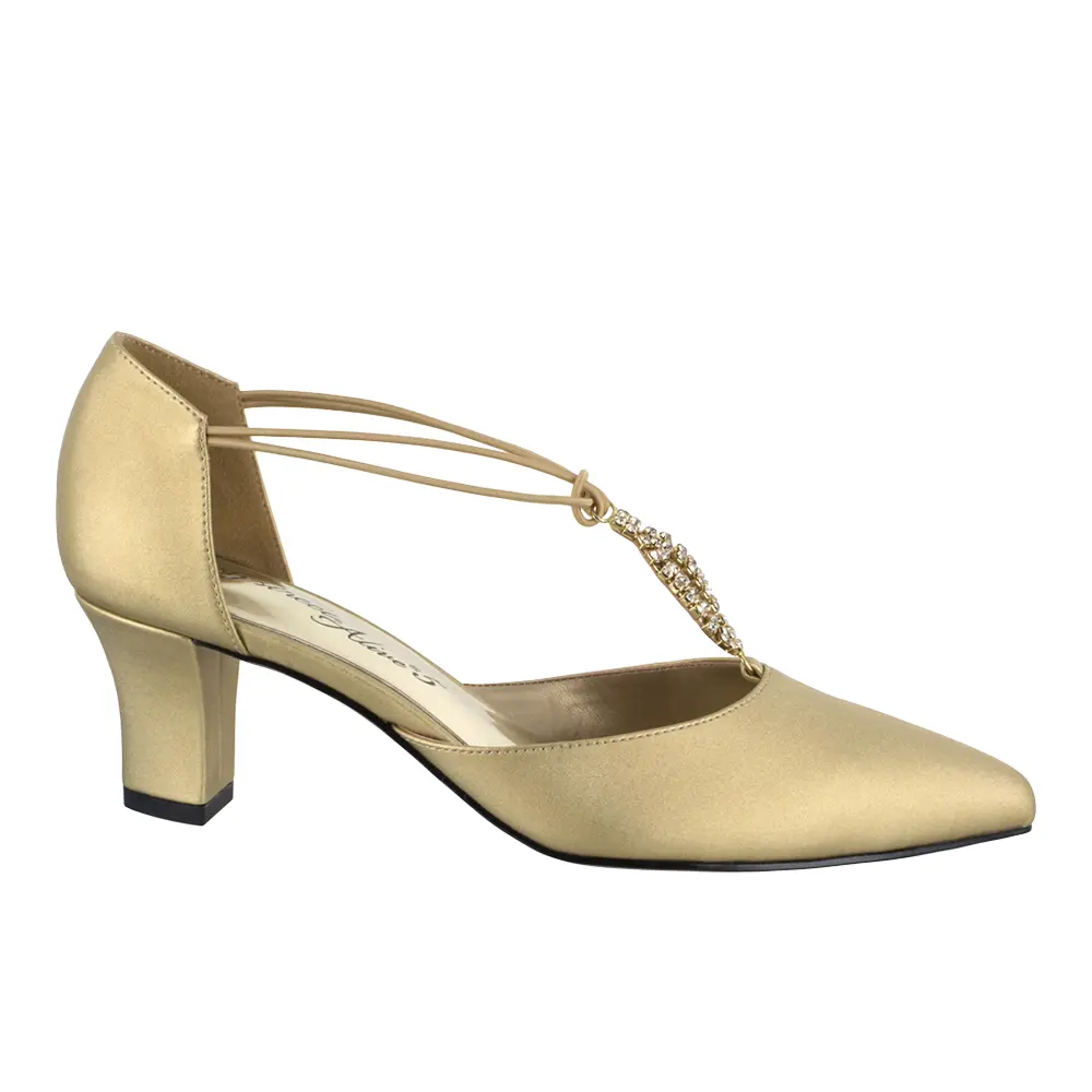 Easy Street Womens Moonlight Metallic Rhinestone T Strap Pointed Toe Pumps Dress Casual Mid Heel 2-3" - Gold
