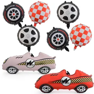 Race Car Balloons Race Car Balloon Red and White Checkered Balloons Black Wheel Balloons for Racing Theme Birthday Party Decorations