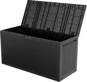 VINGLI 90 Gallon Outdoor Storage Box, Lockable Plastic Storage Containers with Lid, Patio Deck Box Furniture for Garden, Pool, Balcony, Yard
