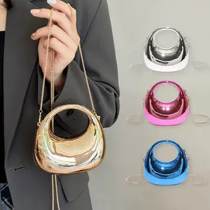 Elegant Half Moon Chain Crossbody for Women Acrylic Clutch Bag with Top-Handle and Detachable Strap for Party and Travel