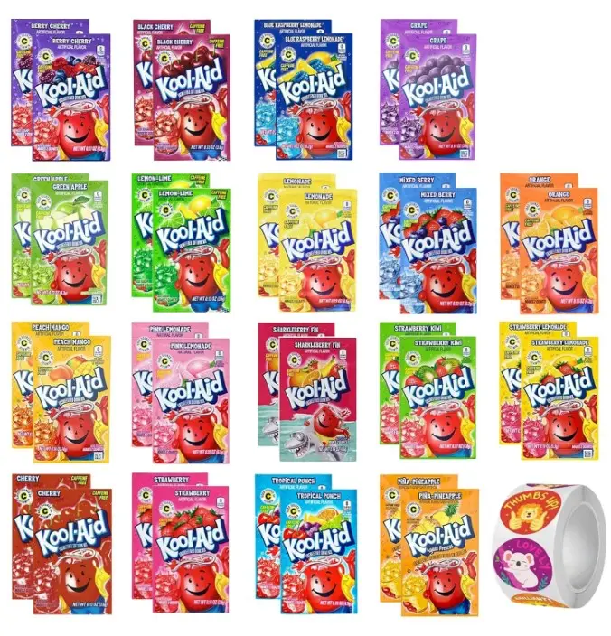 Kool Aid Packets Ultimate Variety (18 Falvors, 36 Packets) - Drink Mix - Includes Cherry, Grape, Lemonade, Mixed Berry, Strawberry, Tropical Punch and more PLUS 5 STICKERS By D.F. LUXURY
