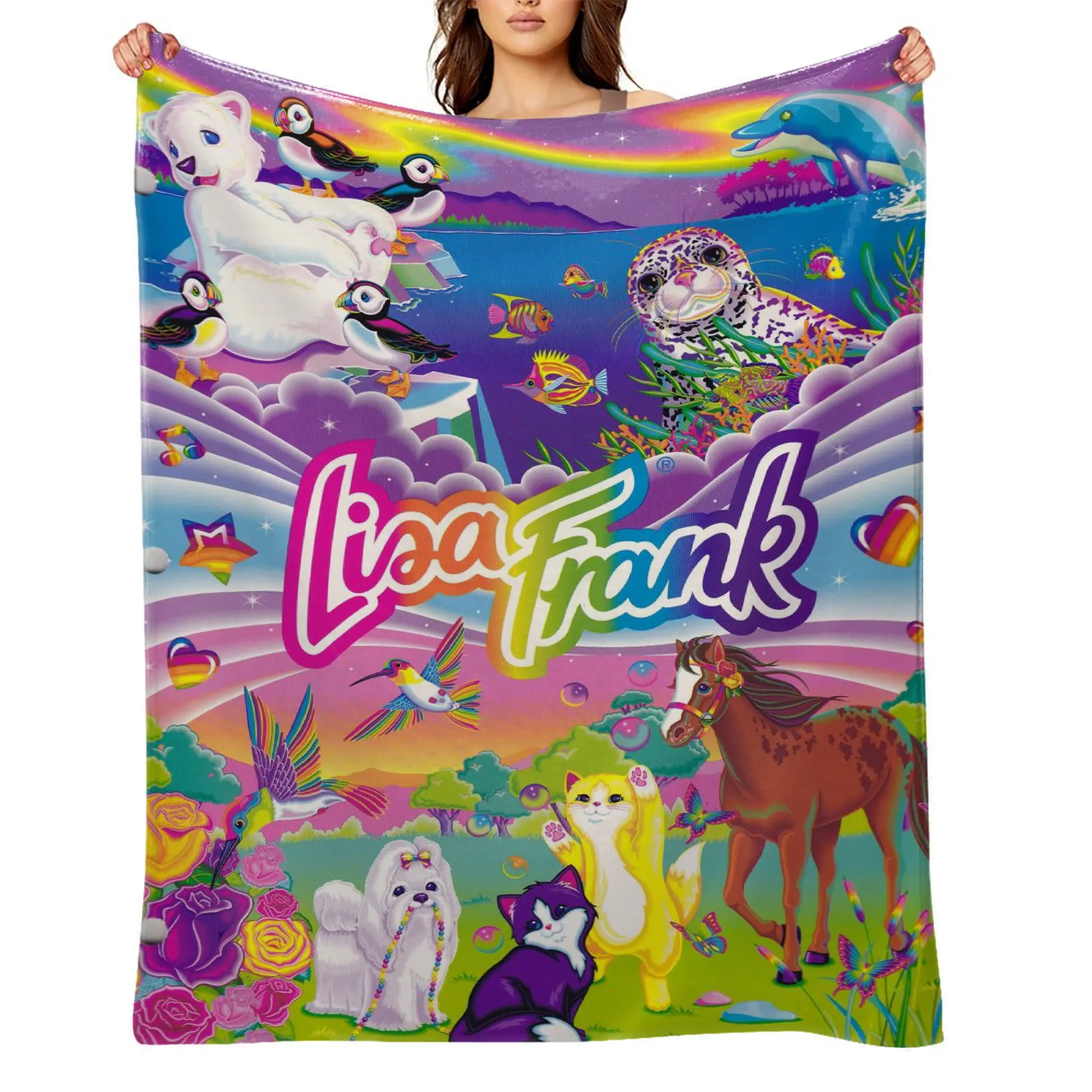 lisa-frank-Flannel Throw Blanket for Girls Boys- Ultra Soft, Anti-Shrink & Wrinkle-Resistant ,Quick-Dry, Machine Washable Cozy Throw ,Perfect Gift for Kids Adults A-6