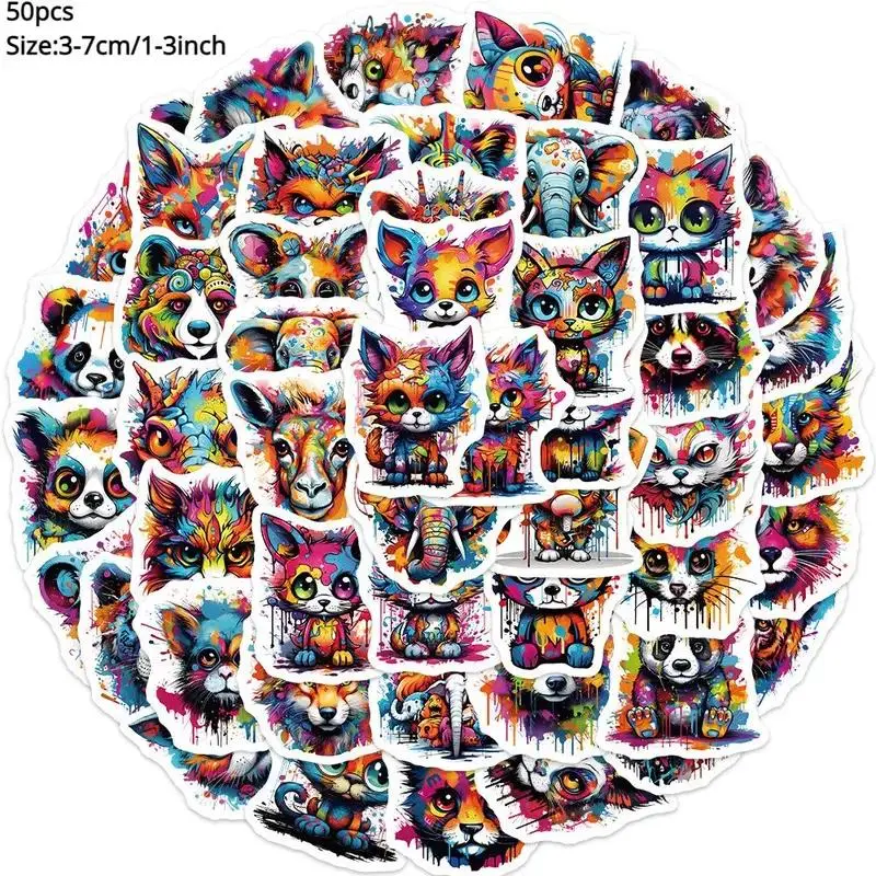 50pcs Cartoon Colorful Animal Pattern Decorative Sticker, Waterproof Sticker, Creative Graffiti Sticker For DIY Scrapbooking Luggage Water Bottle Decoration, Rabbit, Stickers For Scrapbooking, Travel Friendly Stickers