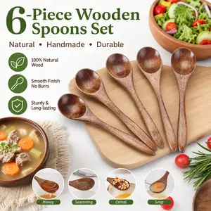 Small Wooden Teaspoon 6pcs, Mini Wood Spoons for Condiments, Honey Spoon, Salt Spoon, Sugar Scoop, Tiny Bamboo Serving Utensils for Cooking, Reusable Eco Friendly Kitchen Spoons for Daily Use