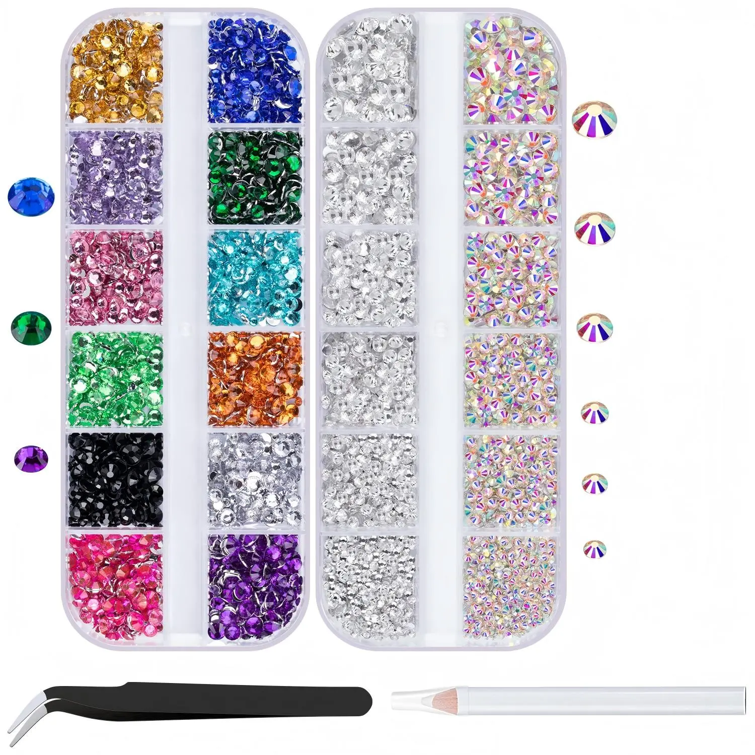 Bedazzling Rhinestone Kit - Mixed Color Flatback Glass Crystal AB Bling Gemstones, Pickup Tools, Glitter Gel Nail Art Supplies, Nail Design Kit for Home Decor, Statues