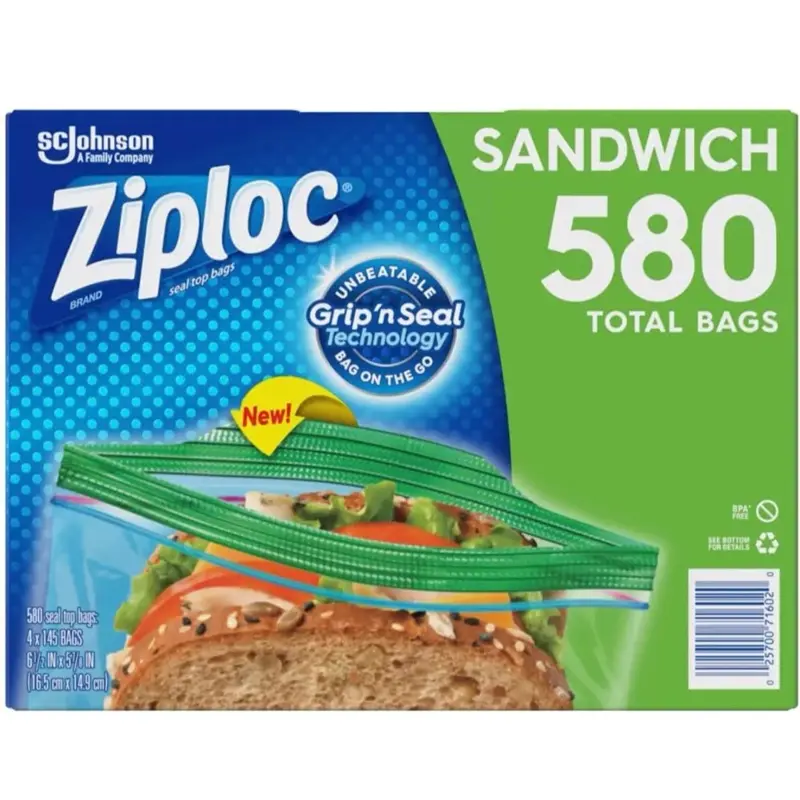 Ziploc Sandwich Bags, 580-Count, Grip ’n Seal Technology, BPA-Free Food Storage Bags