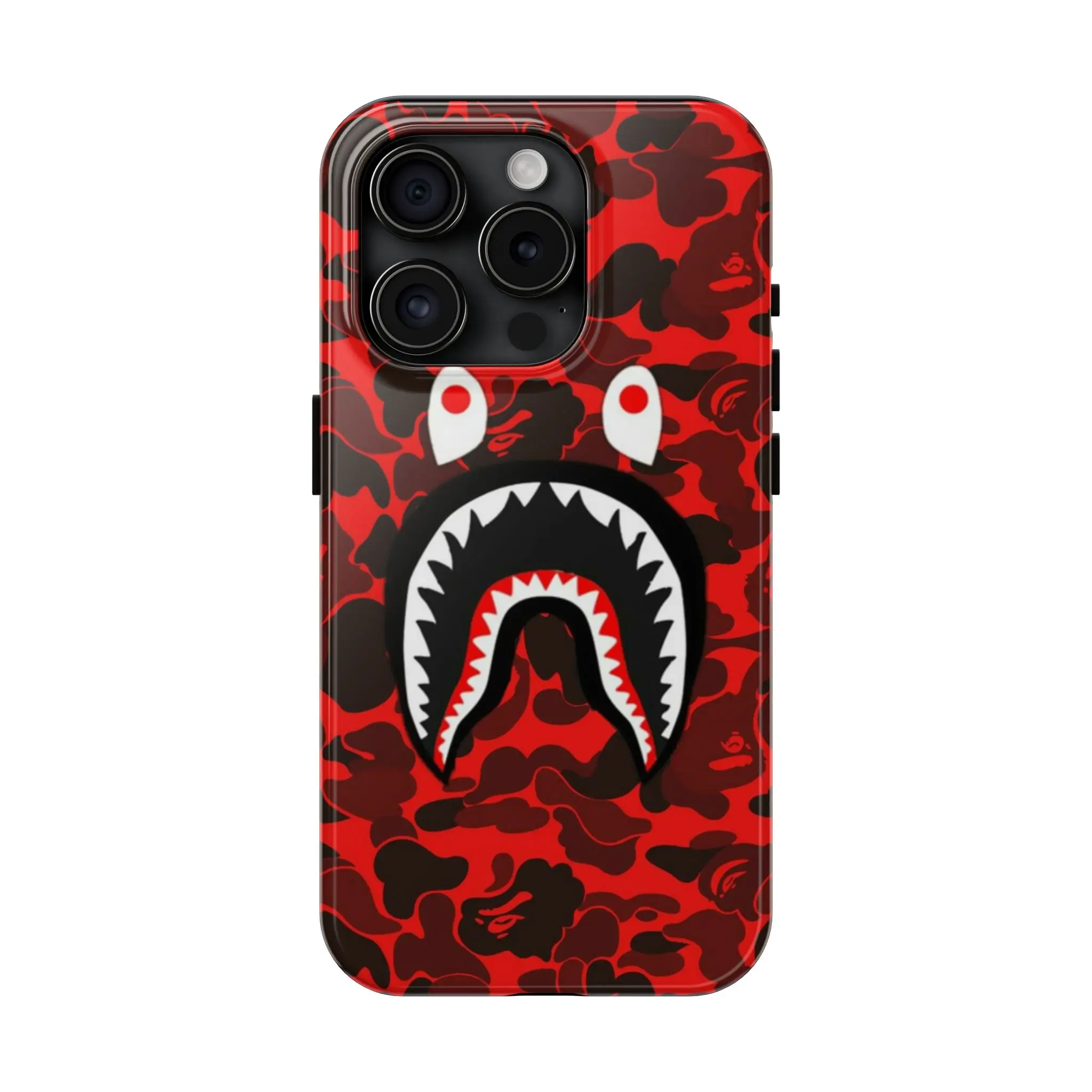 Bape Shark Graphic Phone Case for Tough Protection, Unique Gift for Teens, Phone Accessory for Everyday Use, Fun Red Camo Design, Ideal for