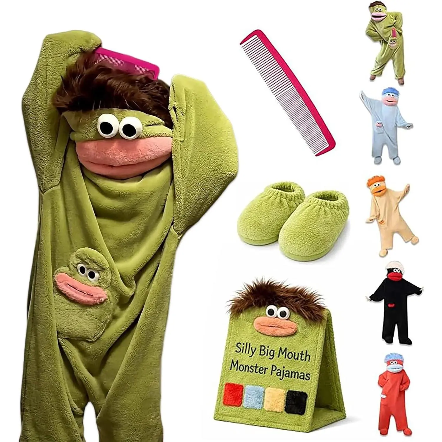 Oversized Frog Hooded Funny Onesie, High Density Milk Velvet Gentle Fabric, Skin-Friendly Warm Loungewear, Versatile Costume for Daily Wear, Birthday & Cosplay Party, 3-in-1 Set With Cozy Slippers & Large Household Hair Comb