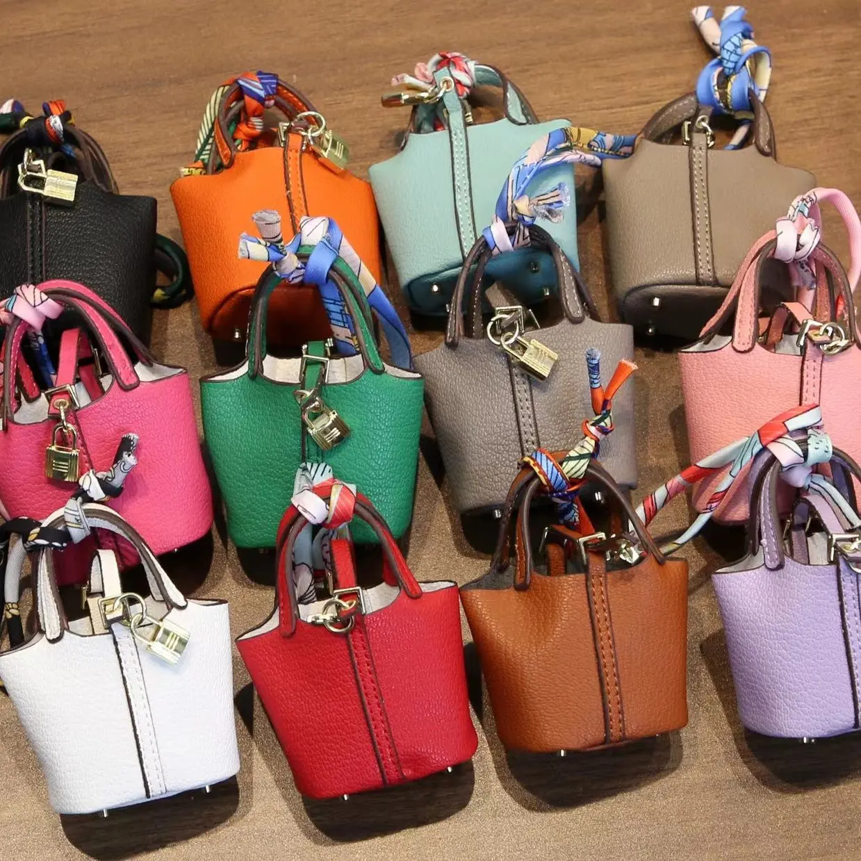 Colorful Mini Basket Weave Keychain with Leather Wristlet, Universal Bag Charm for Organized Earphone Storage, Keychain Included, Universal Keychain