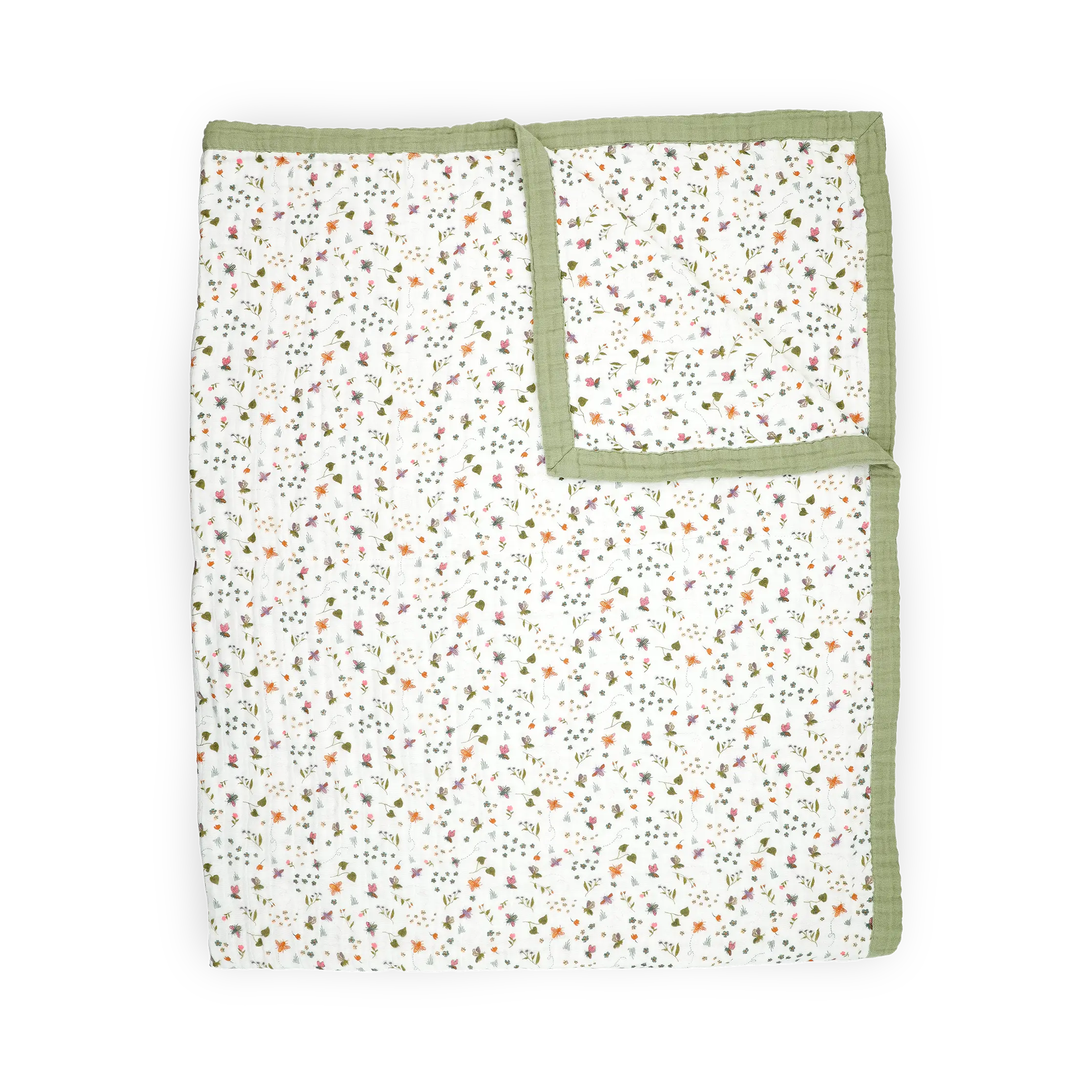 Cotton Muslin Quilted Throw - Classic, Breathable Layers, Supersize Bee-Themed Throws for Nap/Playtime, Garden Bees Design, Quilt Throws