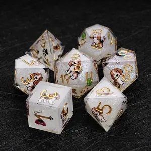 Kickstarter Dice Canine Legends Shiba Inu Resin DND Dice Set Lucky Guardian RPG Dice for Dog Lovers America Glittery Finish