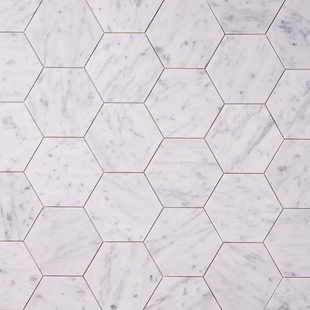 Carrara White 6″ Hexagon Polished/Honed Marble Mosaic
