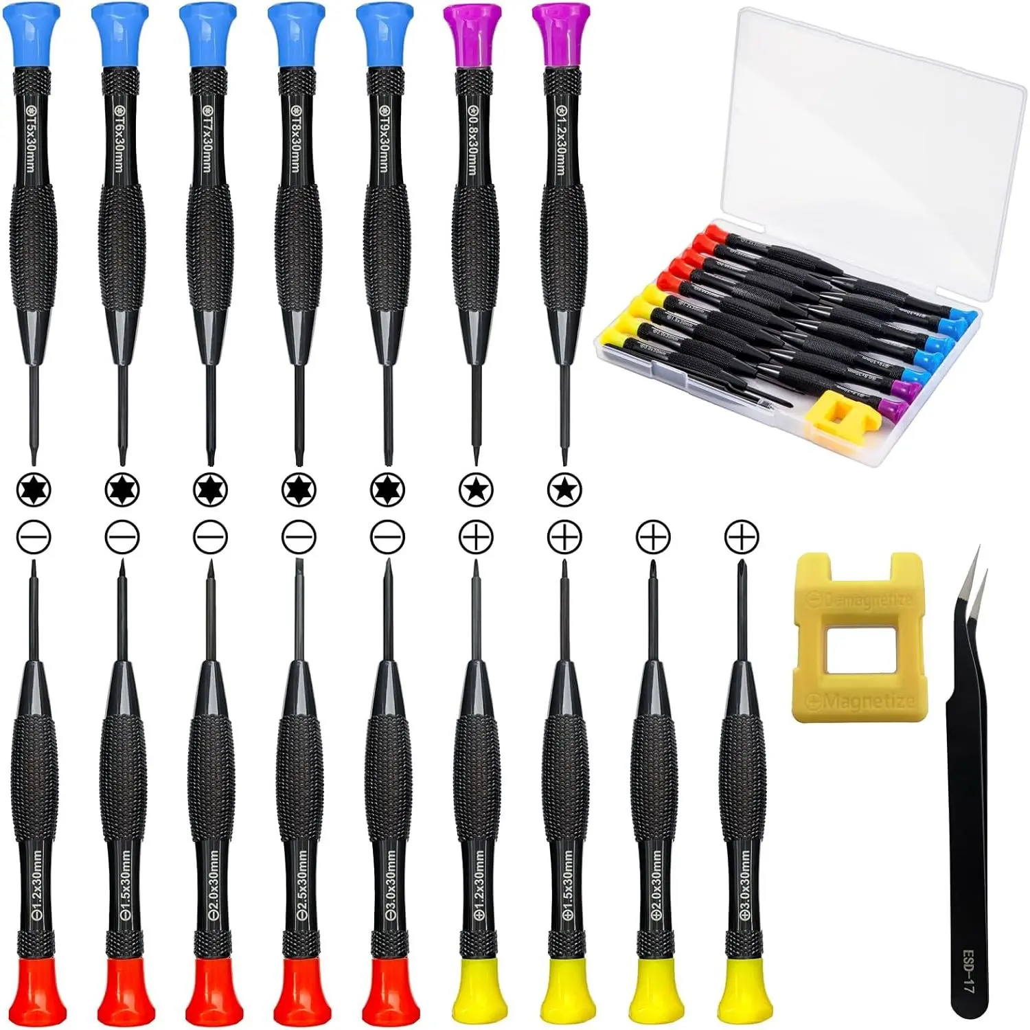 18PCS Mini Screwdriver Set With Case, Flathead Pentalobe Torx Screwdriver Set Kit and Tweezers for Repairing Computer Eyeglass Phone Watch