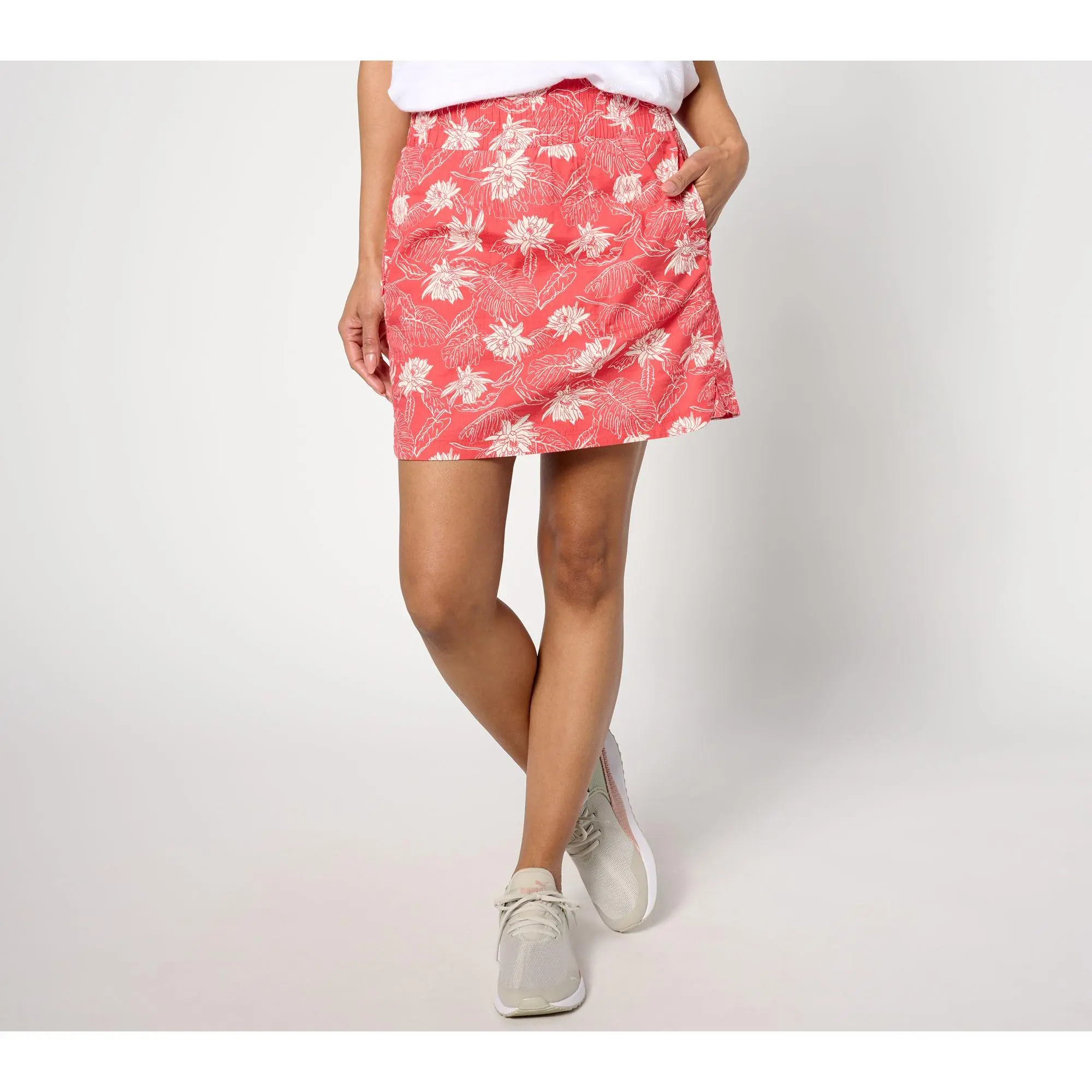 zuda Petite Stretch Woven Ripstop Printed Skort