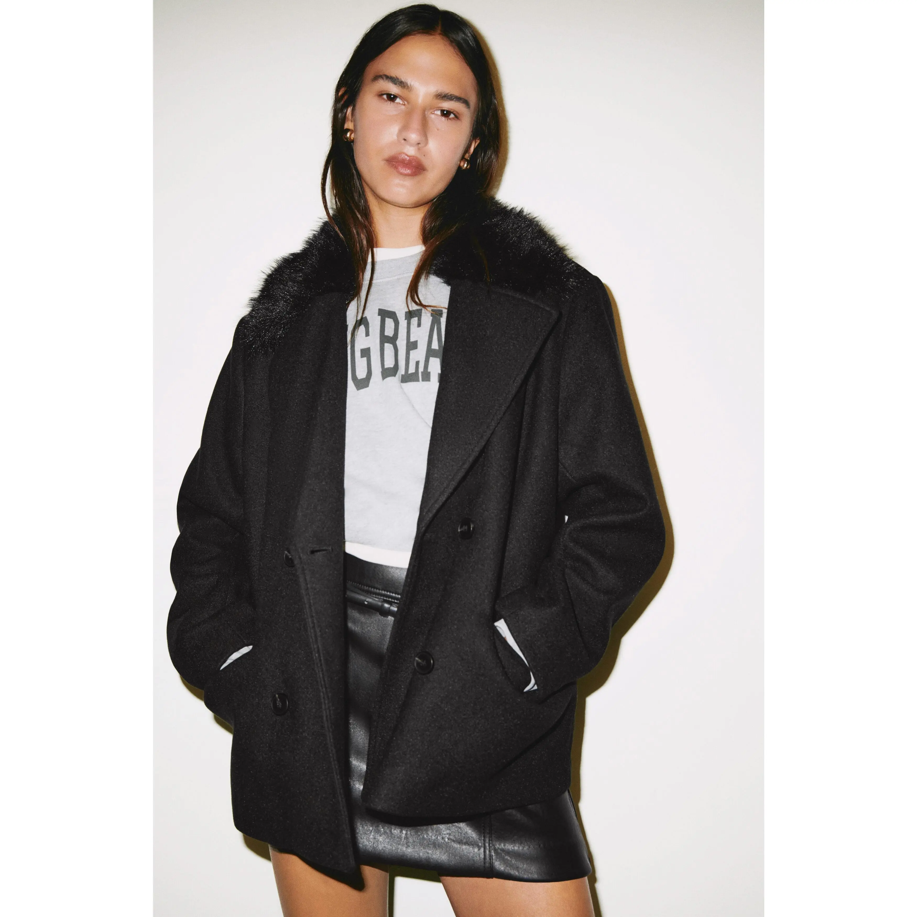 H&M Fluffy-collared pea coat