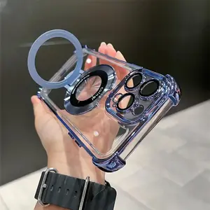 Clear Phone Case with Lens Protector, Magnetic Phone Protective Cover, Shockproof Protector, Phone Accessories Compatible with iPhone 15 14 13 12 11 Pro Max, Casing