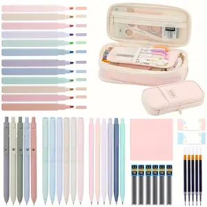 Stationery Set, College Essentials, College Supplies, 44-Piece Pastel-Colored Set - Large-Capacity Expandable Pencil Case, 12 Highlighters, 11 Gel Pens, 6 Mechanical Pencils, Bible Study Set, Back-to-School Gift for College Students
