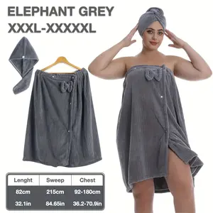 Two Oversized Coral Fleece Striped Bath Skirts with Shower Cap, Bathrobe, Towel Set, Shower Towels, Size 82.04*215.01 cm, Made of Thick Coral Fleece, Soft & Highly Absorbent, Large Enough to Wrap Around Body, Adjustable for XXXL-XXXXXL