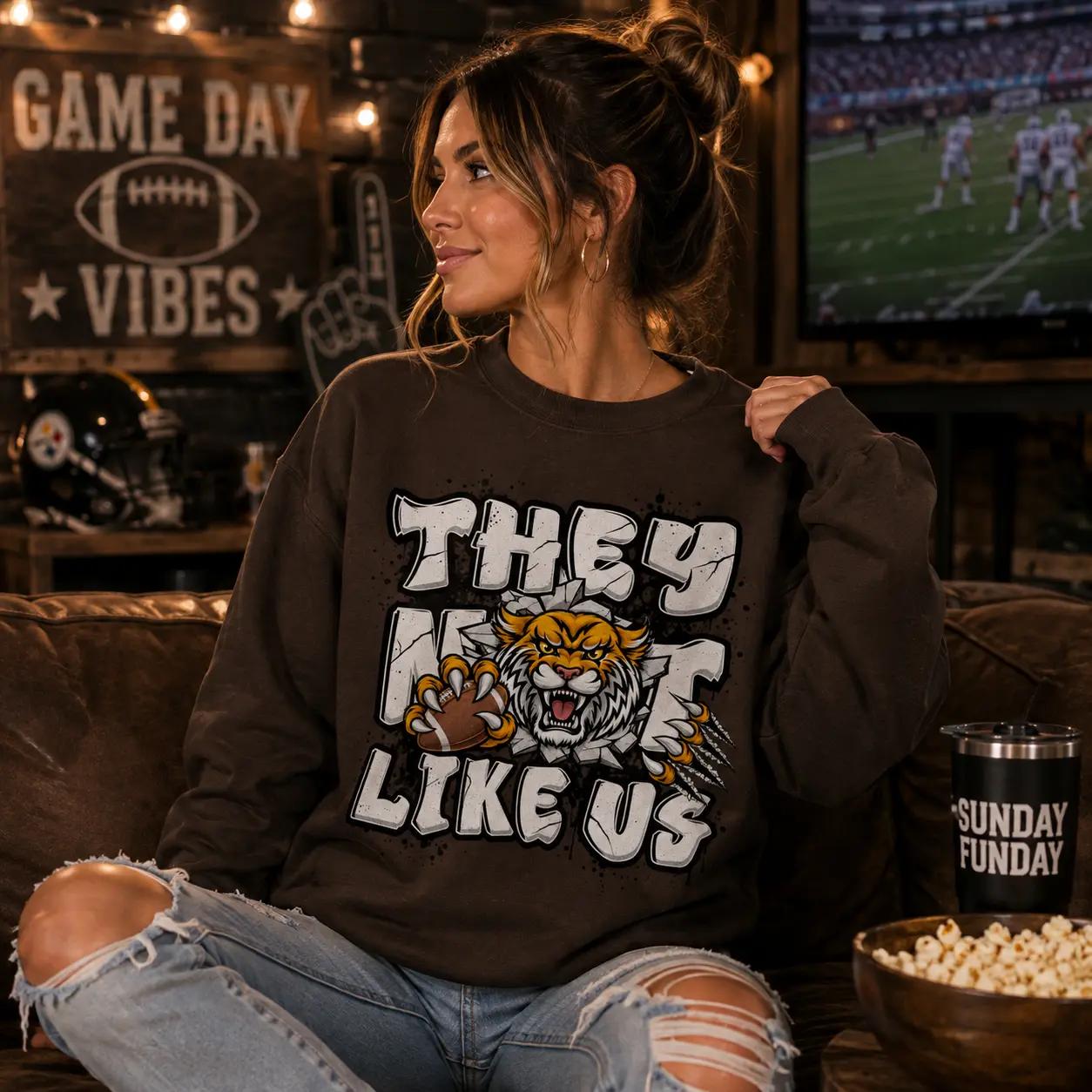 Tiger Football Sweatshirt, Game Day Graphic Crewneck, Fierce Tiger Sports Pullover, Football Season Shirt, Retro Tiger Fan Top