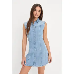 DOLLY SLEEVELESS DENIM MINI DRESS | LIGHT BLUE